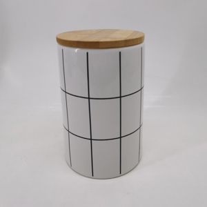 POTICHE DECORATIVO CERÂMICA C/TAMPA BAMBU TURIM 10x10x15cm