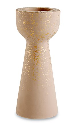 PORTA-VELAS NUDE E DOURADO EM CIMENTO