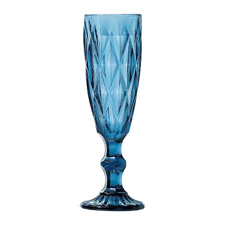 CJ 6 TAÇAS P/CHAMPAGNE DE VIDRO DIAMOND AZUL 140ml