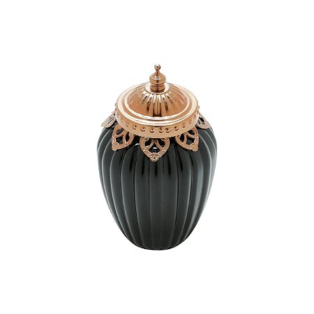 POTICHE DE VIDRO E ZAMAC BRISTOL PRETO E BRONZE 8x14,5cm