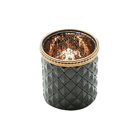 CACHEPOT DE VIDRO E ZAMAC BRISTOL PRETO E BRONZE 7x7,5cm