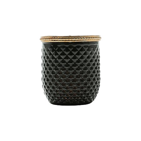 CACHEPOT DE VIDRO E ZAMAC BRISTOL PRETO E BRONZE 8,5x9cm