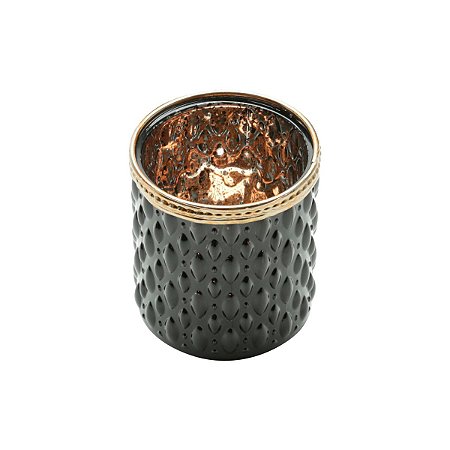 CACHEPOT DE VIDRO E ZAMAC BRISTOL PRETO E BRONZE 8x9cm
