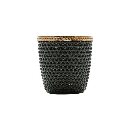 CACHEPOT DE VIDRO E ZAMAC BRISTOL PRETO E BRONZE 9x9cm