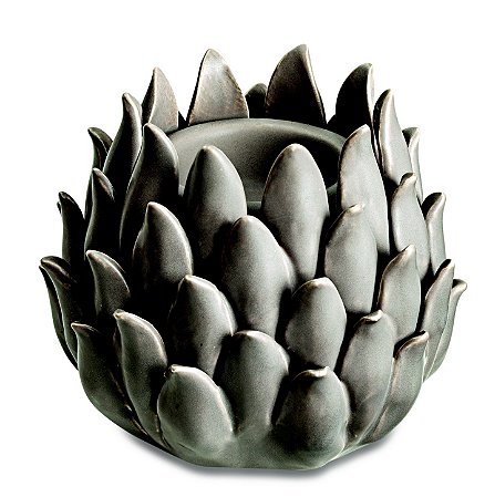 PORTA-VELAS CINZA EM CERAMICA