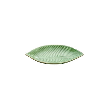 PRATO DECORATIVO DE CERÂMICA BANANA LEAF VERDE 21x11x3cm