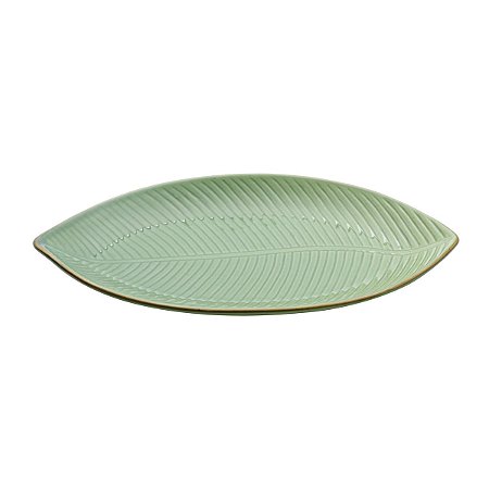 PRATO DECORATIVO DE CERÂMICA BANANA LEAF VERDE 35x18x3,5cm