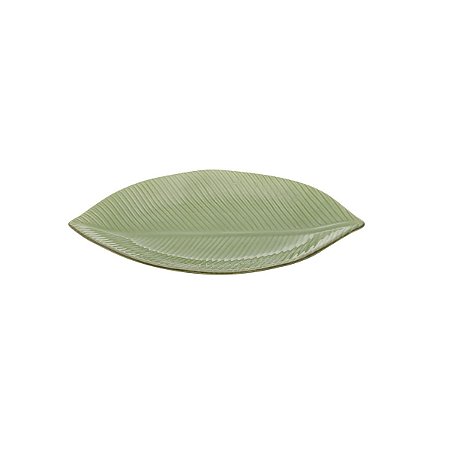 PRATO DECORATIVO DE CERÂMICA BANANA LEAF VERDE 26,5x15,5x2cm