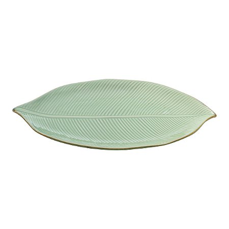 PRATO DECORATIVO DE CERÂMICA BANANA LEAF VERDE 35,5x20,5x4cm