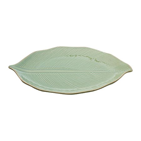 PRATO DECORATIVO DE CERÂMICA BANANA LEAF VERDE 38x24x3cm