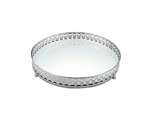BANDEJA PRATA EM METAL COM ESPELHO