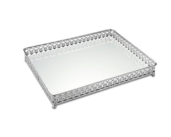 BANDEJA PRATA EM METAL COM ESPELHO