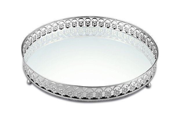 BANDEJA PRATA EM METAL COM ESPELHO