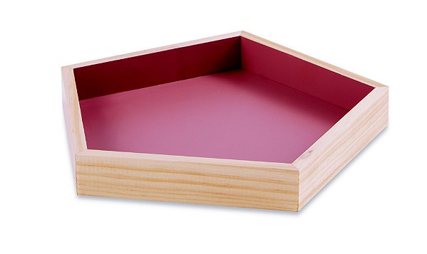 KIT BANDEJA ROSA EM MADEIRA - 3 PÇS