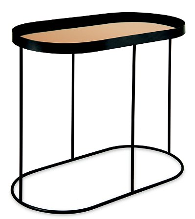 MESA LATERAL PRETA EM METAL COM ESPELHO COBRE