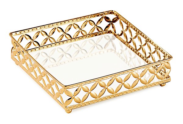 KIT BANDEJA DOURADA EM METAL - 3 PÇS