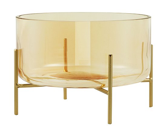 CENTRO DE MESA CHAMPAGNE EM VIDRO COM SUPORTE