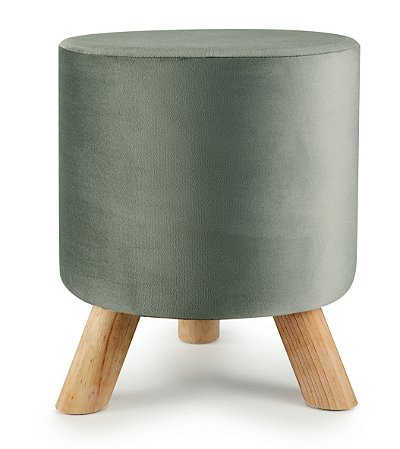 PUFE EM VELUDO E MADEIRA