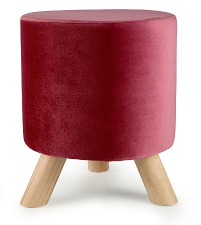 PUFE EM VELUDO E MADEIRA