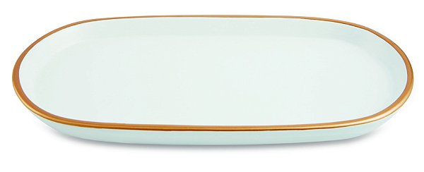 BANDEJA BRANCA E DOURADA EM CERAMICA