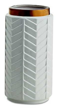 VASO BRANCO E DOURADO EM CERAMICA