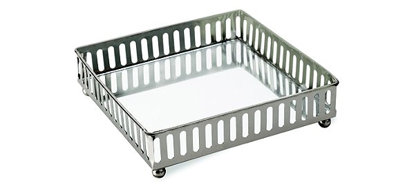 KIT BANDEJA PRATA EM METAL COM ESPELHO - 2 PCS