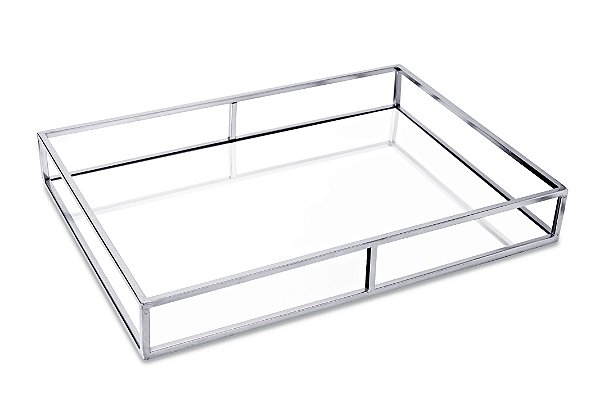 BANDEJA PRATA EM METAL COM ESPELHO