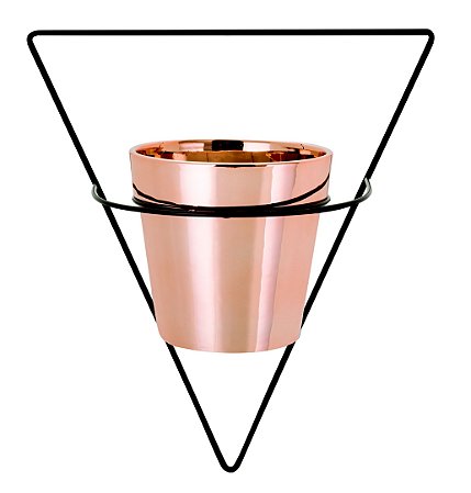 VASO ROSE GOLD EM CERAMICA COM SUPORTE DE PAREDE