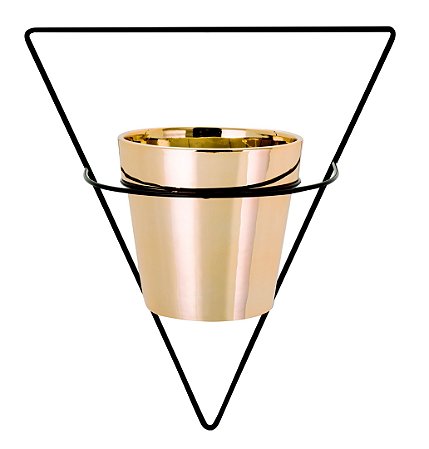 VASO DOURADO EM CERAMICA COM SUPORTE DE PAREDE