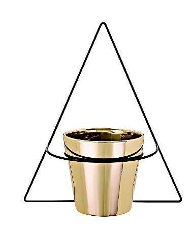 VASO DOURADO EM CERAMICA COM SUPORTE DE PAREDE