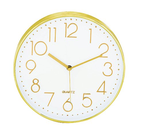 RELOGIO DE PAREDE BRANCO E DOURADO