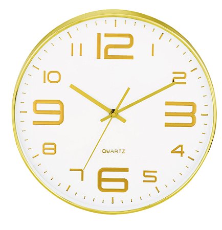 RELOGIO DE PAREDE BRANCO E DOURADO