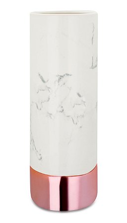 VASO MARMORE BRANCO E ROSE GOLD EM CERAMICA