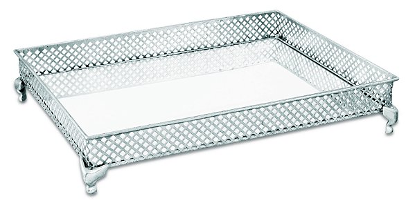 BANDEJA PRATA EM METAL COM ESPELHO