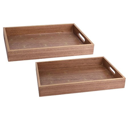 CONJ. DE BANDEJAS DE MADEIRA - 2PCS G: 40CM X 29CM X 4CM P: