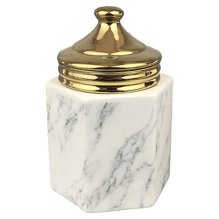 POTE DE CERAMICA COM TAMPA DOURADA 11CM X 11CM X 12CM