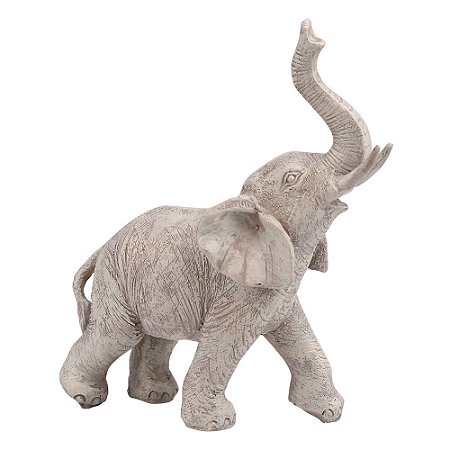 ELEFANTE DE RESINA BRANCO 14,5CM X 6,5CM X 18,5CM
