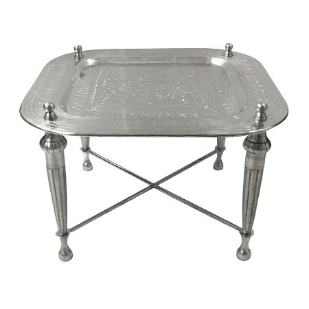 MESA EM ALUMINIO PRATEADA 58CM X 58CM X 37CM