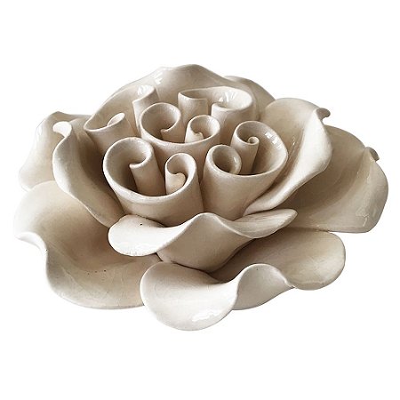 PECA DECORATIVO DE CERAMICA COM FLOR BRANCO 13,2CM X 13,2CM