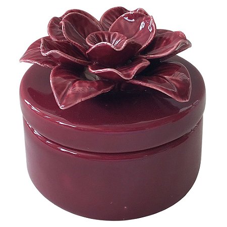 POTE DECORATIVO DE CERAMICA COM FLOR MARSALA 8,2CM X 8,2CM X