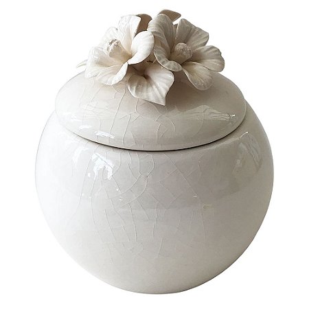 POTE DECORATIVO DE CERAMICA COM FLOR BRANCO 10,4CM X 10,4CM
