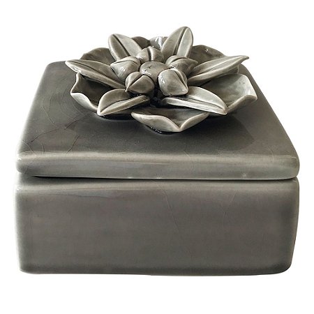 POTE DECORATIVO DE CERAMICA COM FLOR CINZA 12,3CM X 9,6CM X