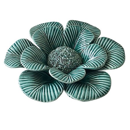 PECA DECORATIVA DE CERAMICA - FLOR VERDE 13,7CM X 12,7CM X 4