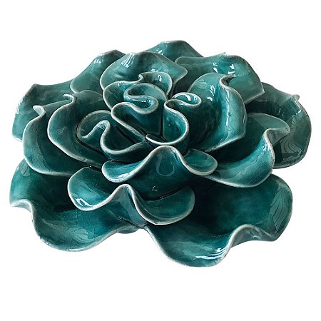 PECA DECORATIVA DE CERAMICA - FLOR VERDE 12,5CM X 12CM X 5,3