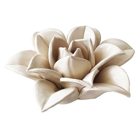 PECA DECORATIVA DE CERAMICA - FLOR BRANCA 14CM X 13,5CM X 6C