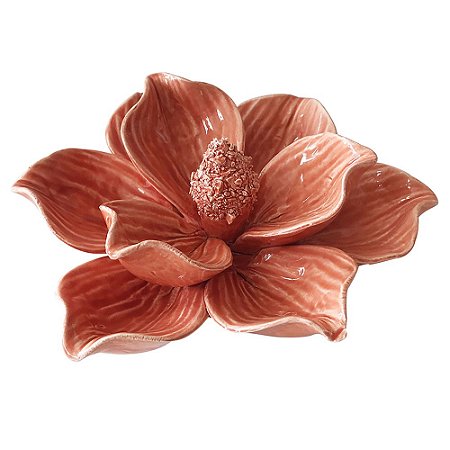 PECA DECORATIVA DE CERAMICA - FLOR SALMAO 17CM X 13,8CM X 6,