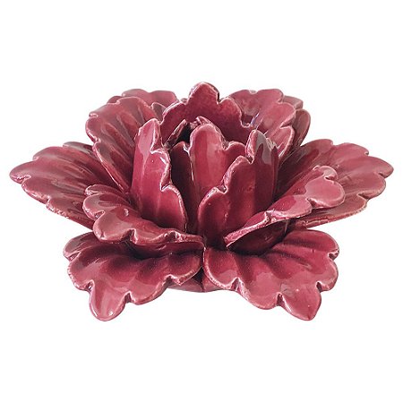 PECA DECORATIVA DE CERAMICA - FLOR ROSA 13,6CM X 13,6CM X 6C