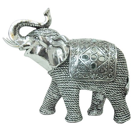 ELEFANTE DE RESINA PRATA  23,5CM X 9,5CM X 19CM