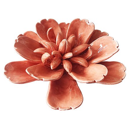 PECA DECORATIVA DE CERAMICA - FLOR SALMAO 18,5CM X 16,7CM X