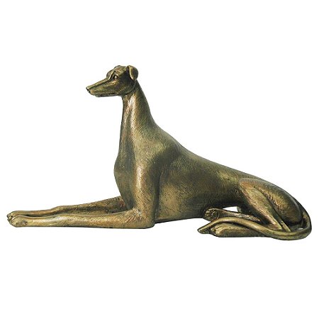 PECA DECORATIVA DE RESINA CACHORRO DOURADO 14CM X 12CM X 26